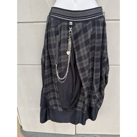 High Knit Claire Campbell wool Asymmetric Draped Kilt Skirt Sz 6 Tartan Grey - Picture 2 of 15